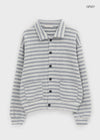 (UNISEX) Ryuko Striped Fleece Collar Cardigan