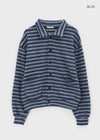 (UNISEX) Ryuko Striped Fleece Collar Cardigan