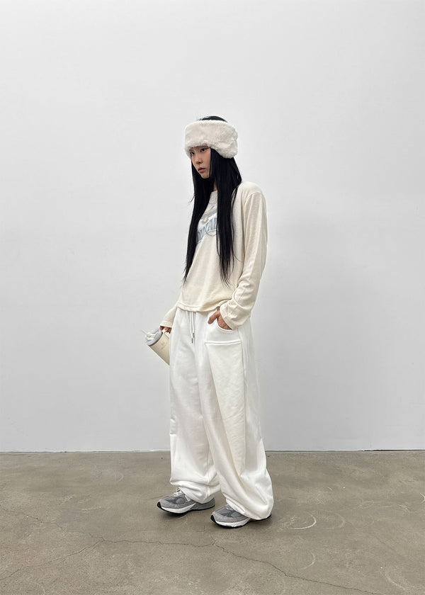 Pilaning Fleece Vintage Print Long-sleeved T-shirt