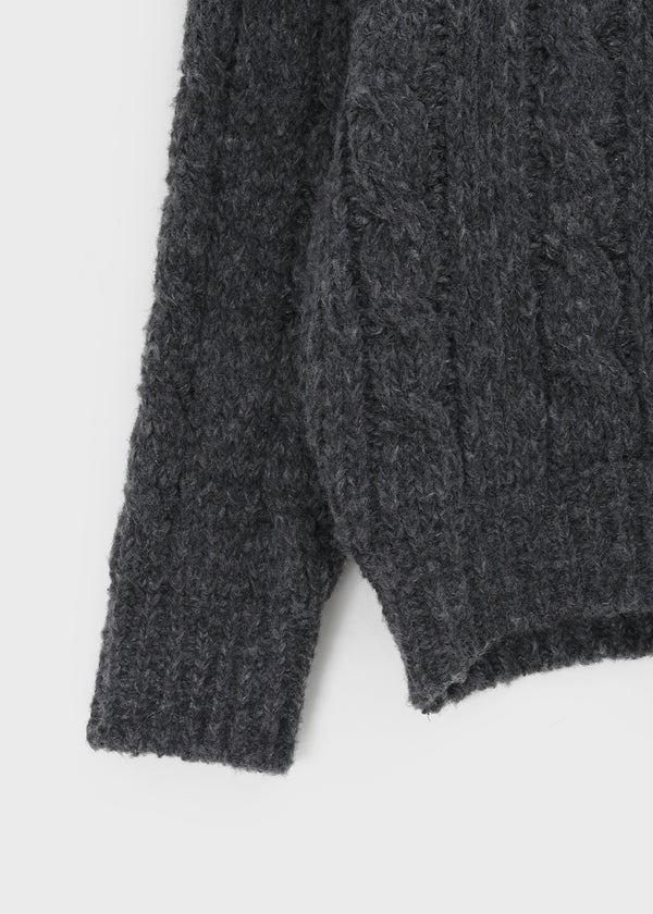 (UNISEX) Leak Alpaca Cable Henley Neck Knit