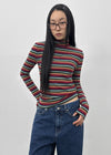 Redon Color Stripe Turtleneck Long Sleeve T-shirt