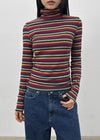 Redon Color Stripe Turtleneck Long Sleeve T-shirt