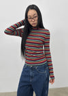 Redon Color Stripe Turtleneck Long Sleeve T-shirt