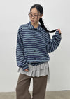 (UNISEX) Ryuko Striped Fleece Collar Cardigan