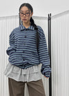 (UNISEX) Ryuko Striped Fleece Collar Cardigan