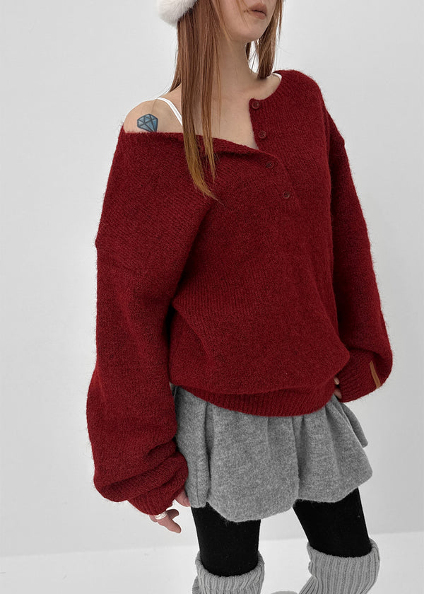 Kaeno Loose-fit Wool Henley Neck Knit