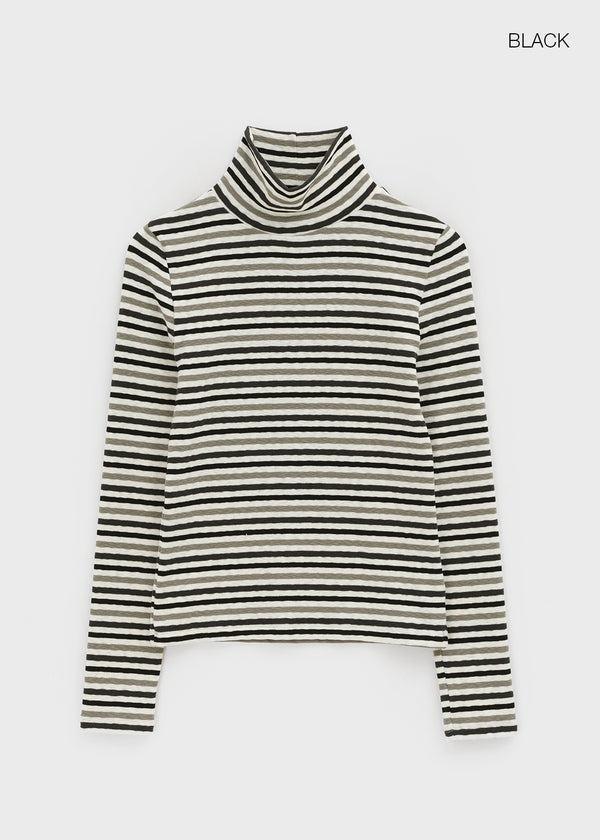 Redon Color Stripe Turtleneck Long Sleeve T-shirt
