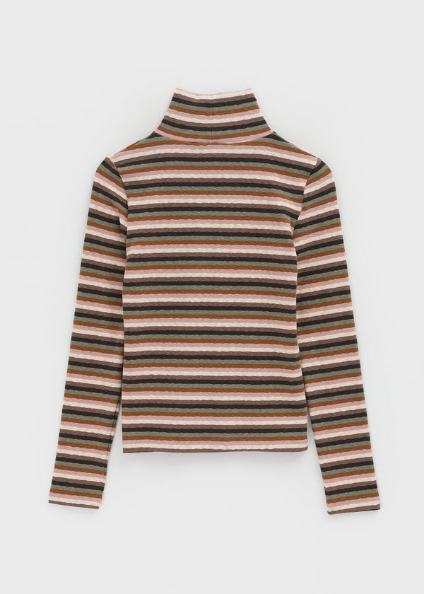 Redon Color Stripe Turtleneck Long Sleeve T-shirt