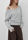 Crovan Wool Sleeve Button Off-shoulder Knit