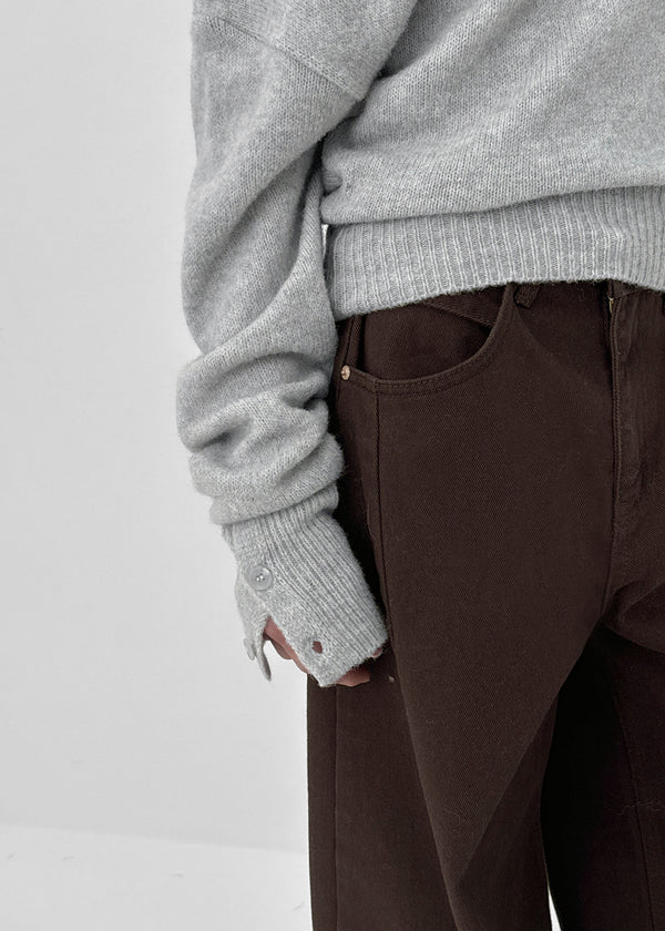 Crovan Wool Sleeve Button Off-shoulder Knit