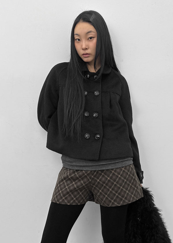 Skoya Wool Check Banding Shorts