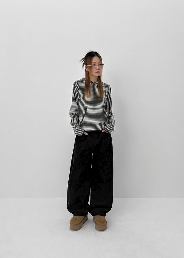 Neton Stripe Fleece Hooded Long Sleeve T-shirt