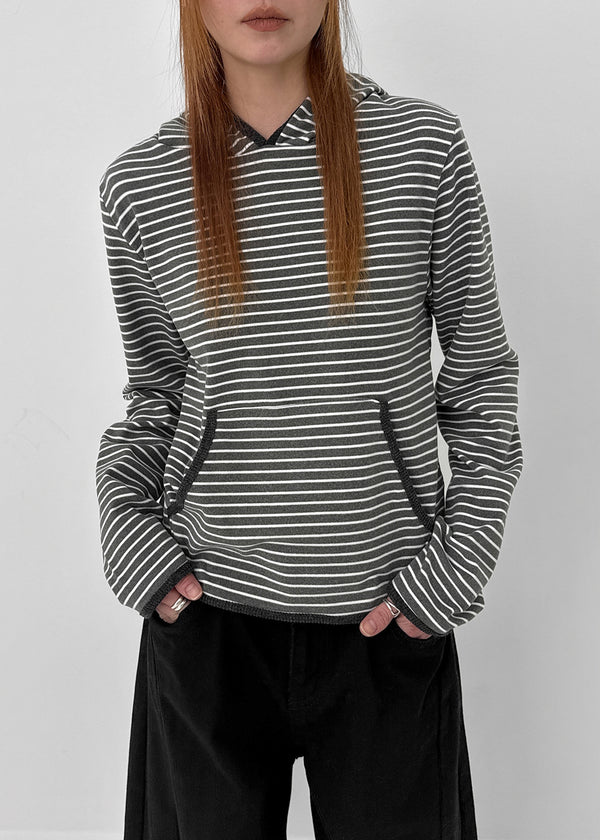 Neton Stripe Fleece Hooded Long Sleeve T-shirt