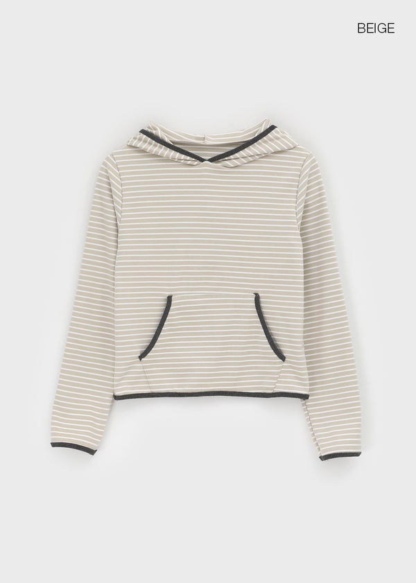 Neton Stripe Fleece Hooded Long Sleeve T-shirt