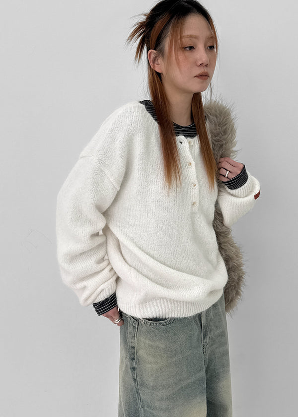 Kaeno Loose-fit Wool Henley Neck Knit
