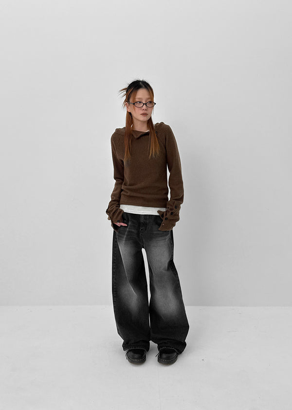 Maoton Washed Wide Denim Pants