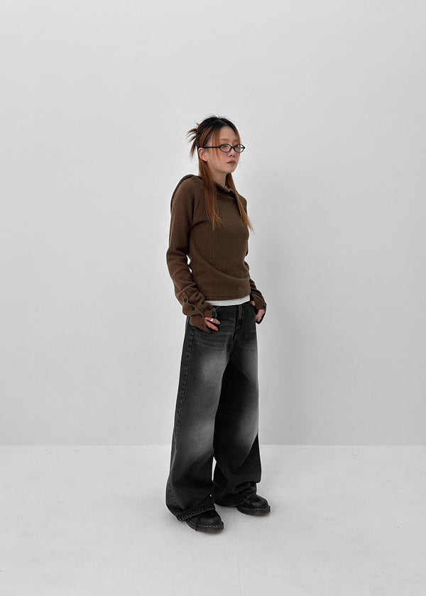 Maoton Washed Wide Denim Pants