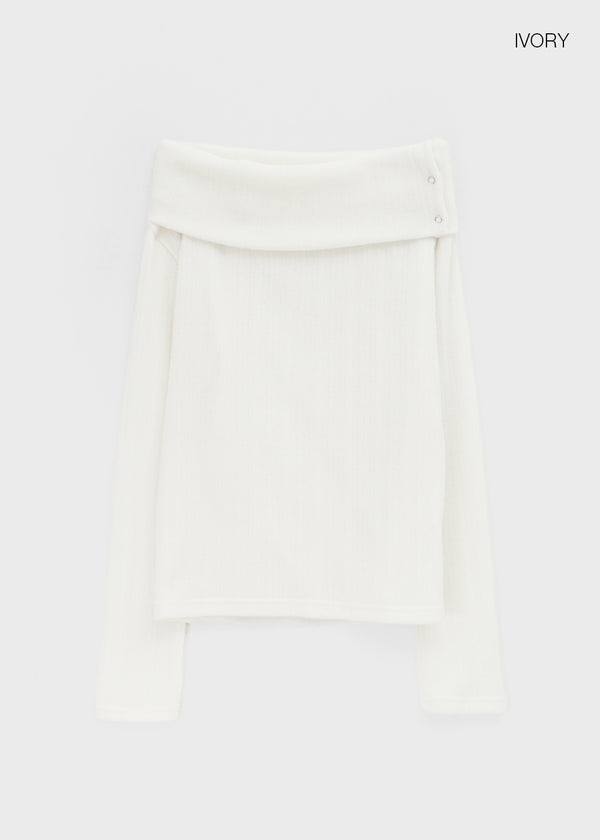 Juti Ribbed Off-shoulder Long Sleeve T-shirt