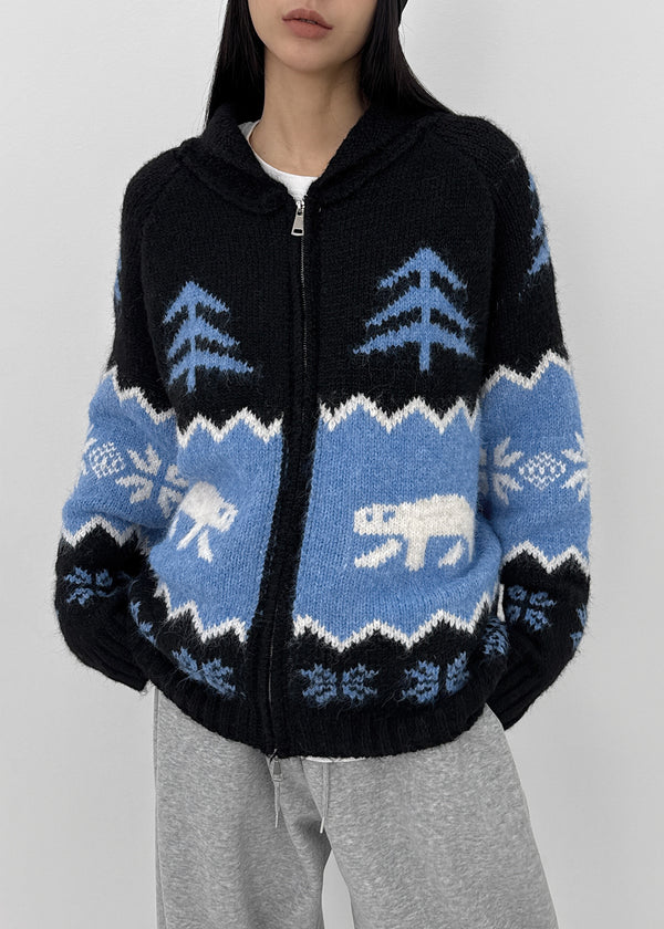 (UNISEX) Hito Cowichan Wool Two-way Knit Zip-up