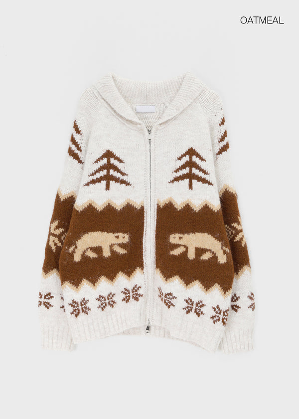 (UNISEX) Hito Cowichan Wool Two-way Knit Zip-up