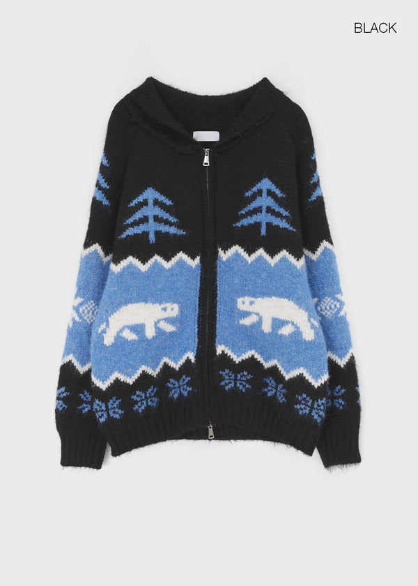 (UNISEX) Hito Cowichan Wool Two-way Knit Zip-up