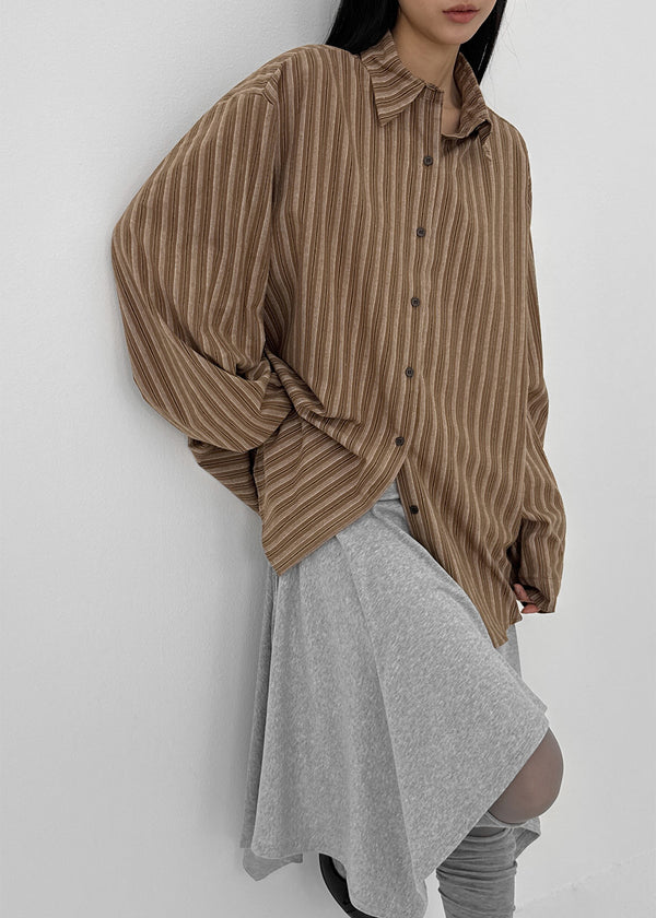 Tochi Peach Fleece Loose Fit Striped Shirt