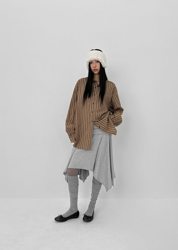 Tochi Peach Fleece Loose Fit Striped Shirt