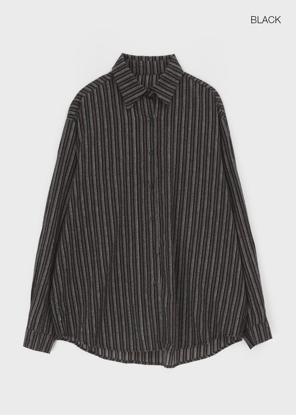 Tochi Peach Fleece Loose Fit Striped Shirt