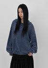 (UNISEX) Kenom Stripe Henley Neck Hooded Long Sleeve T-shirt
