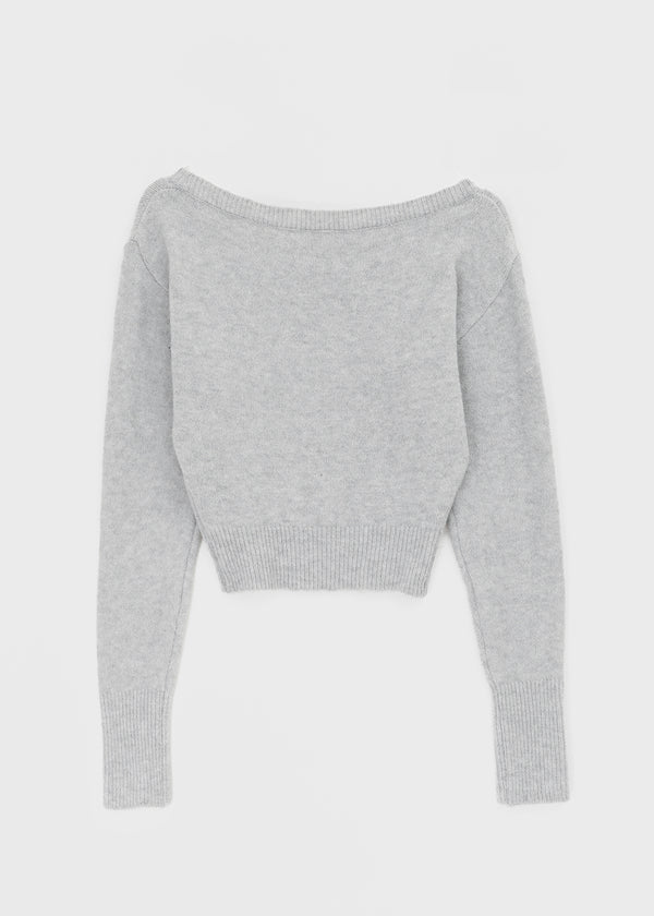 Crovan Wool Sleeve Button Off-shoulder Knit