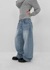 (UNISEX) Comeh Washed Wide Denim Pants