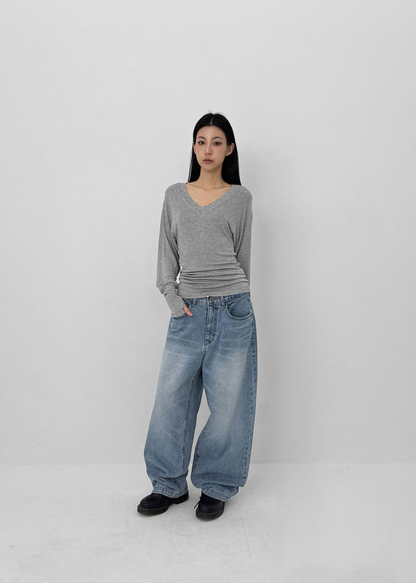 (UNISEX) Comeh Washed Wide Denim Pants