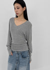 Shello V-neck Warmer Button Long-sleeved T-shirt