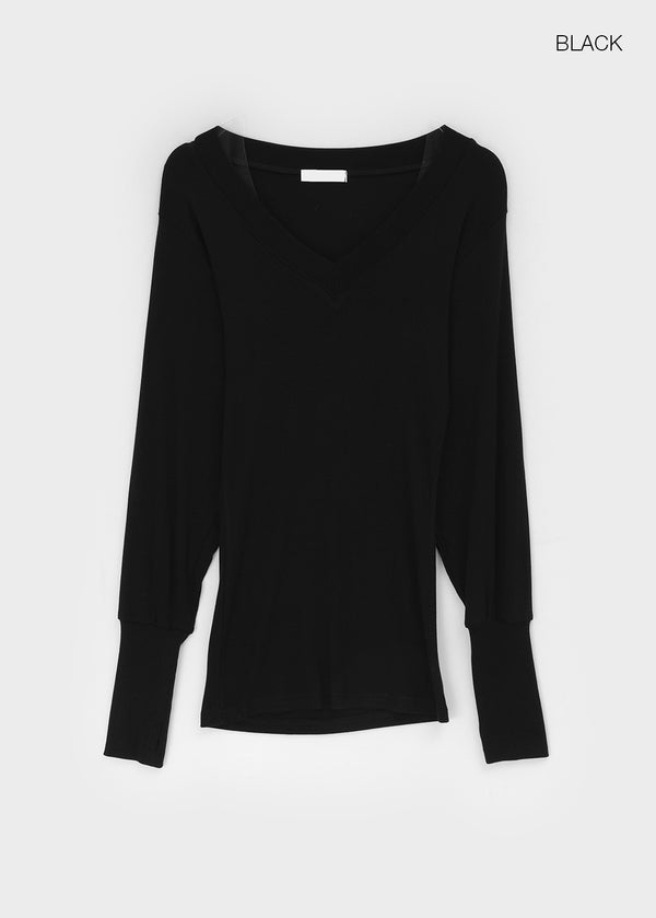 Shello V-neck Warmer Button Long-sleeved T-shirt