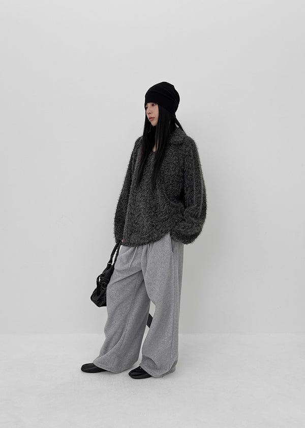 Villat Loose Fit Brush Collar Knit Long Sleeve T-shirt