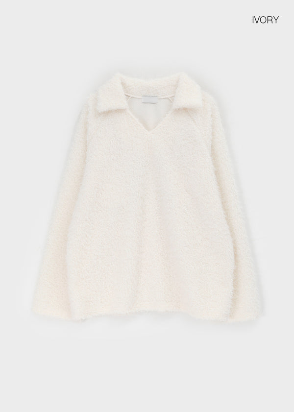 Villat Loose Fit Brush Collar Knit Long Sleeve T-shirt