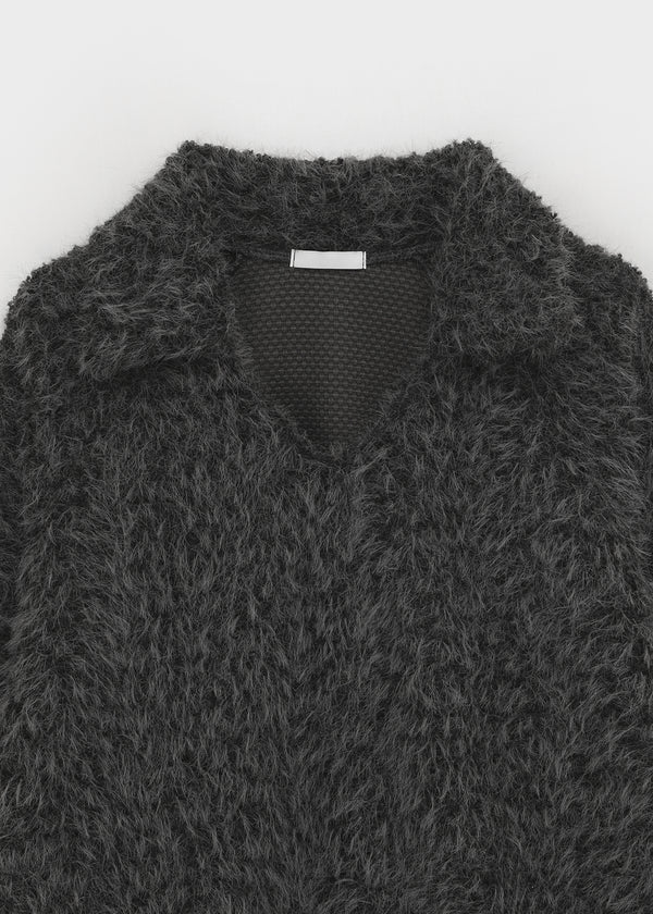 Villat Loose Fit Brush Collar Knit Long Sleeve T-shirt