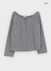 Tesion Button Off-shoulder Long Sleeve T-shirt