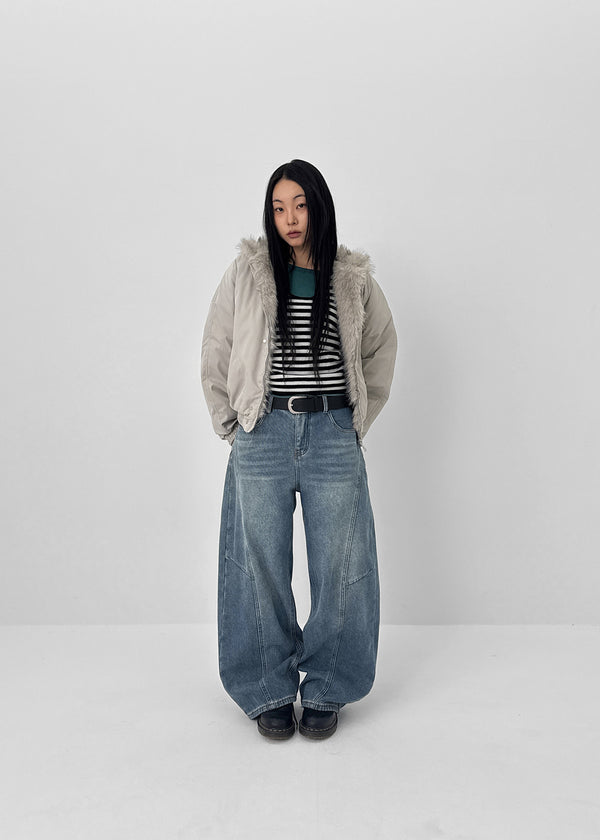 Lien Raised Ribbed Wide Denim Pants