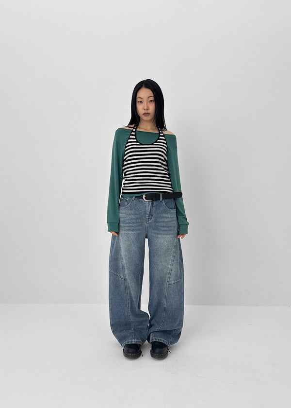 Lien Raised Ribbed Wide Denim Pants