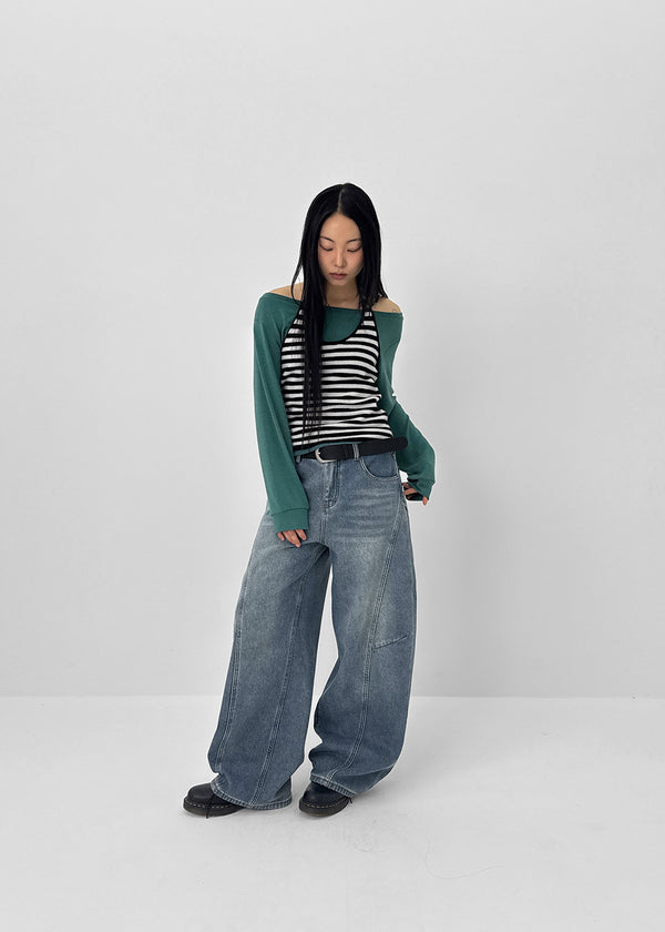 Lien Raised Ribbed Wide Denim Pants