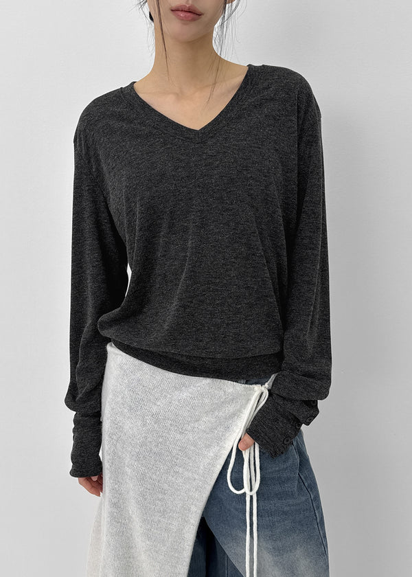Richas V-neck knit long-sleeved T-shirt