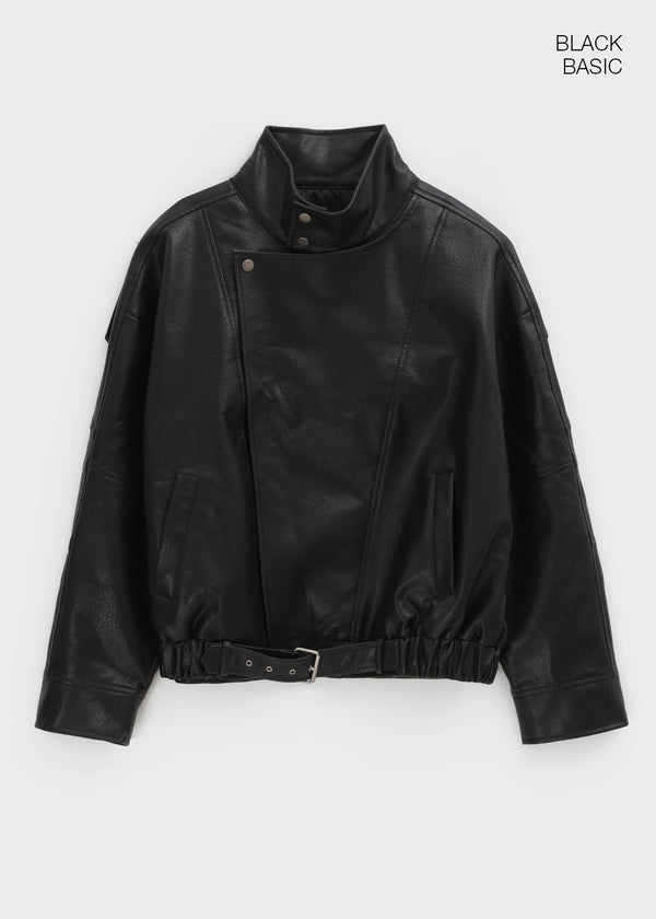 Shagle High-neck Fur Leather Jumper (2 Types)