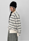 (UNISEX) Or Stripe Collar Knit Cardigan