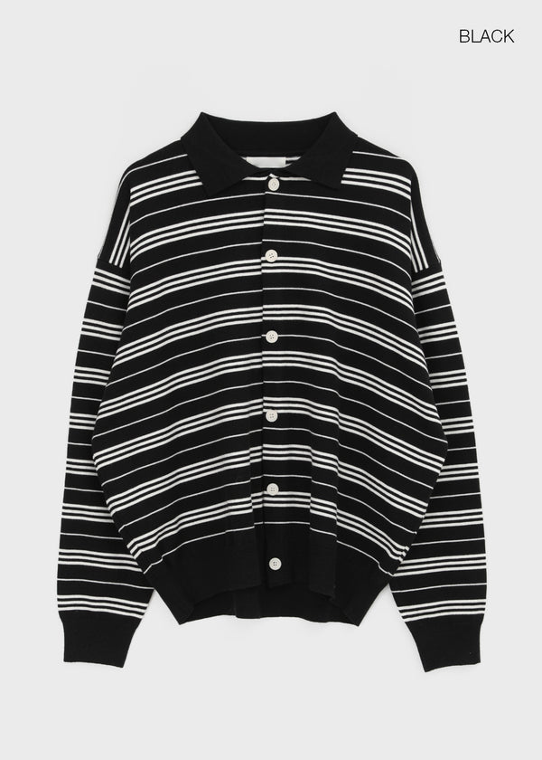 (UNISEX) Or Stripe Collar Knit Cardigan