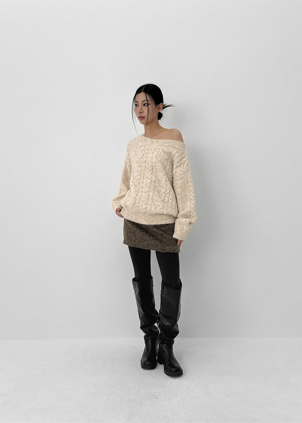 Roye Cable Off-shoulder Wool Knit