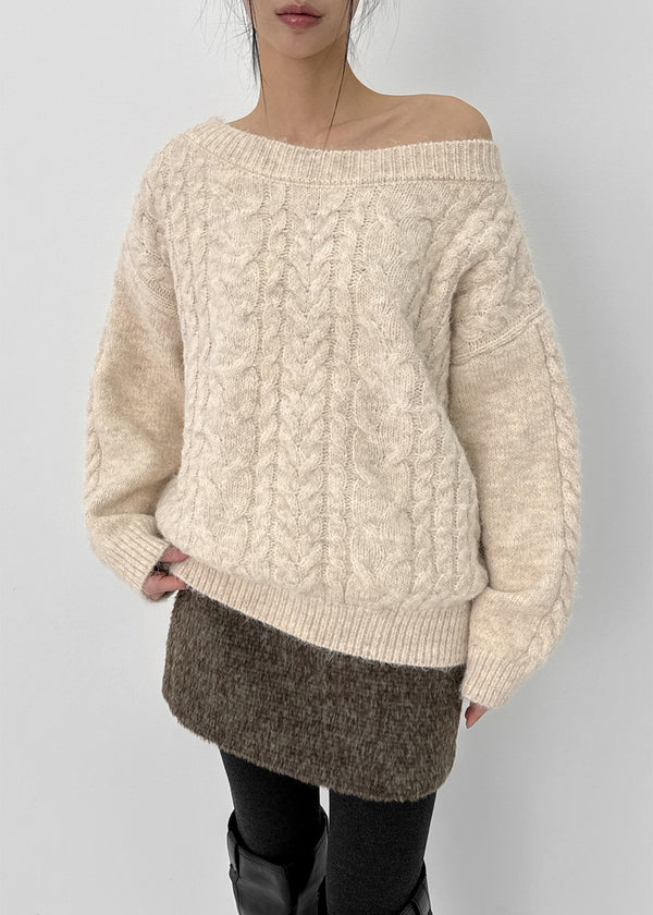 Roye Cable Off-shoulder Wool Knit