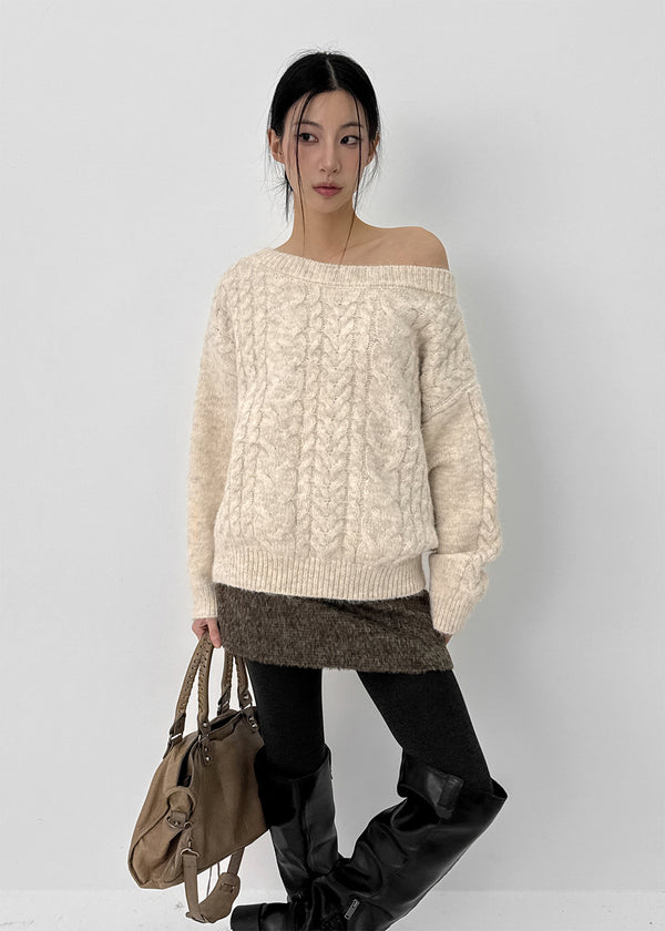 Roye Cable Off-shoulder Wool Knit