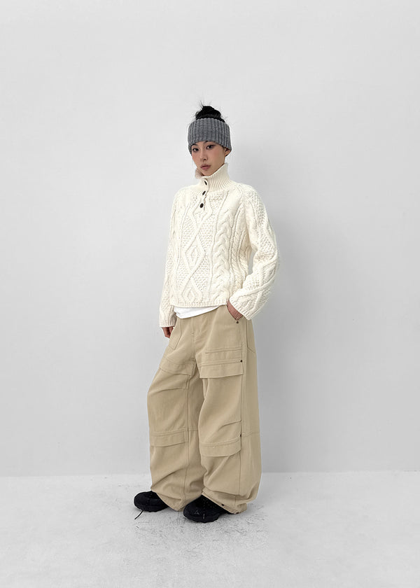 Yoichi Cable Henley Neck Knit