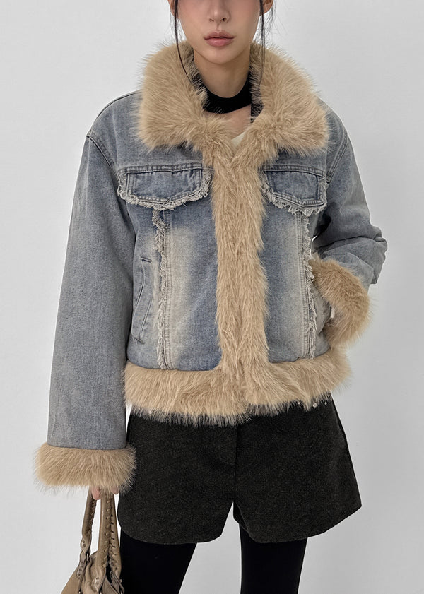 Shate Fur Collar Quilted Denim Jacket (2 Oz)
